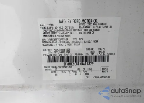 2019 Ford Flex Sel из США, поврежденный, VIN 2FMHK6C81KBA11829